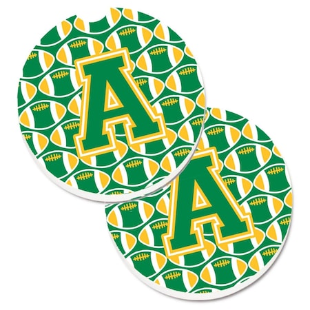 Carolines Treasures Letter A Football Green and Gold Set of 2 Cup Holder Car Coaster CJ1069-ACARC